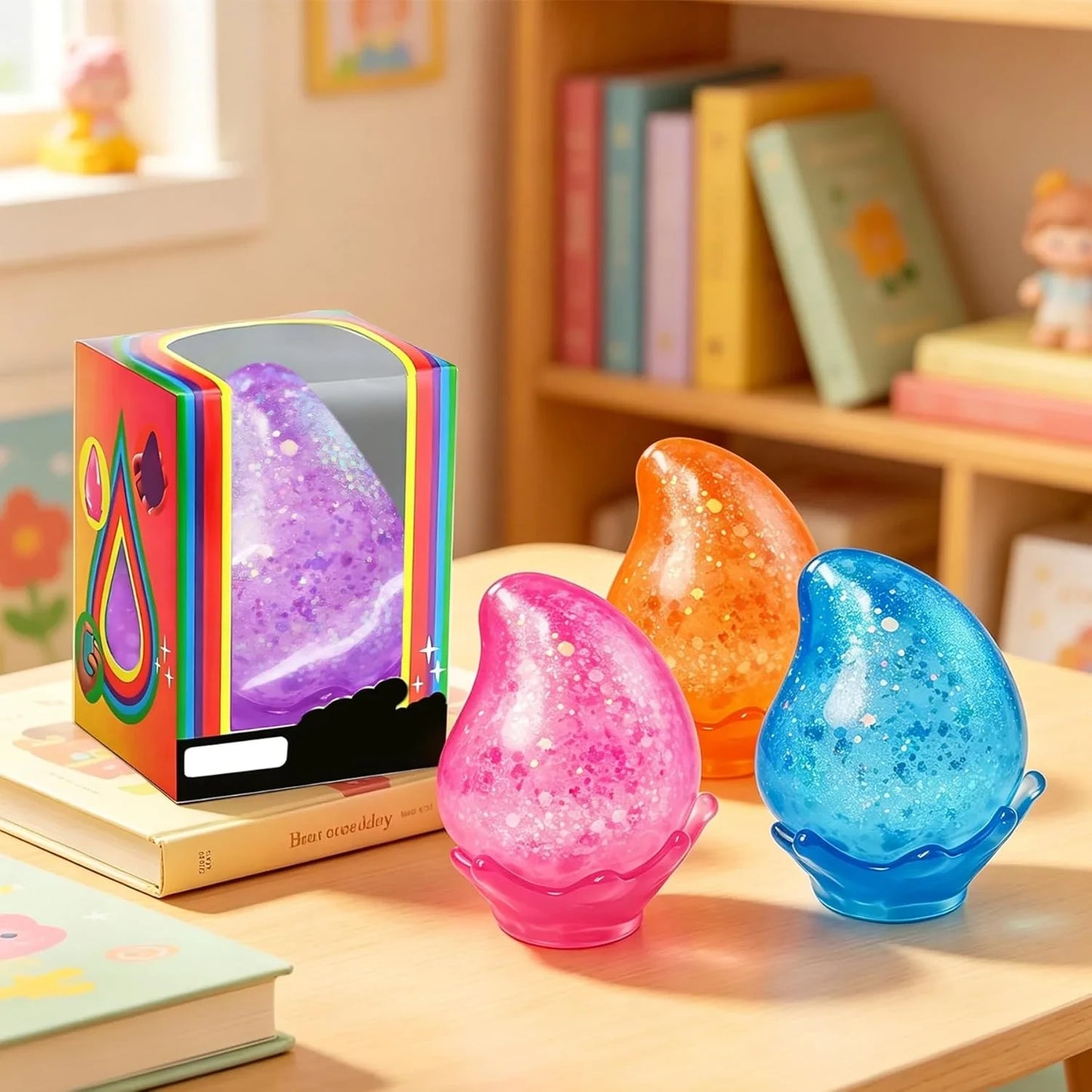 2 Pcs Stress Ball Fidget Toy, Soft Water Drop Stress Relief Gift for Kids Adults, Malt Sugar Squeeze Sensory Balls Stress Toys for Relief Anxiety Birthday Party Favors (Orange & Purple)
