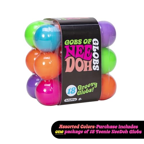 Schylling NeeDoh Teenie Gobs of Globs - Sensory Squeeze Toy - Contains 18 Mini Groovy Globs - 1.25" Wide - Multicolored
