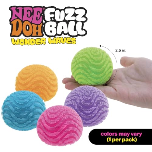 Schylling NeeDoh Fuzz Ball - Sensory Toy with a Velvet Texture and Soft Cloud Squish - Wavy Pattern You Can See and Feel - Ages 3 and Up - Color May Vary; One Per Pack (Wonder Waves)