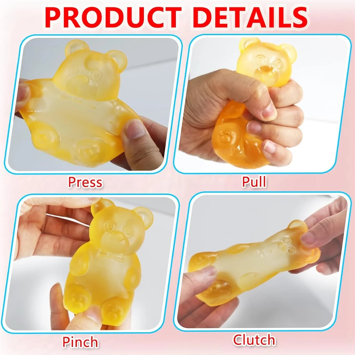 5PCS Valentines Day Gummy Bear Toys |Sugar Filled Bear Squishy Toys|Gel Ultra Squishies High Density Squeeze Balls | Valentine's Party Favors Classroom Prize Party Favors Toys Tall 3.5 Inches