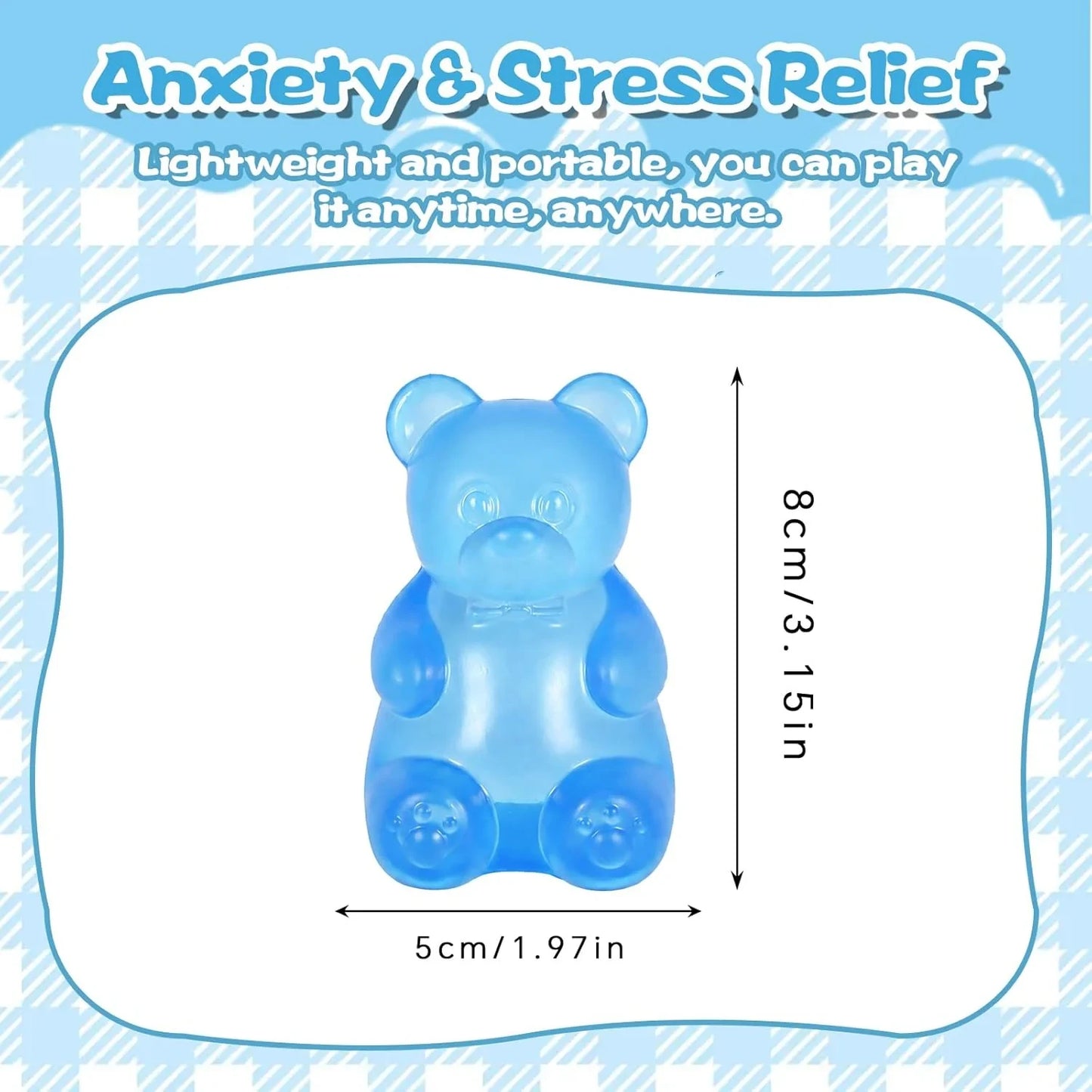 Bear Squishy Toy for Kids Ages 3+ & Adults, Slow Rising Gummy Bear Squeeze Toy, Soft High-Density Foam Sensory Bear for Desk, Classroom, Home & Office(Blue)