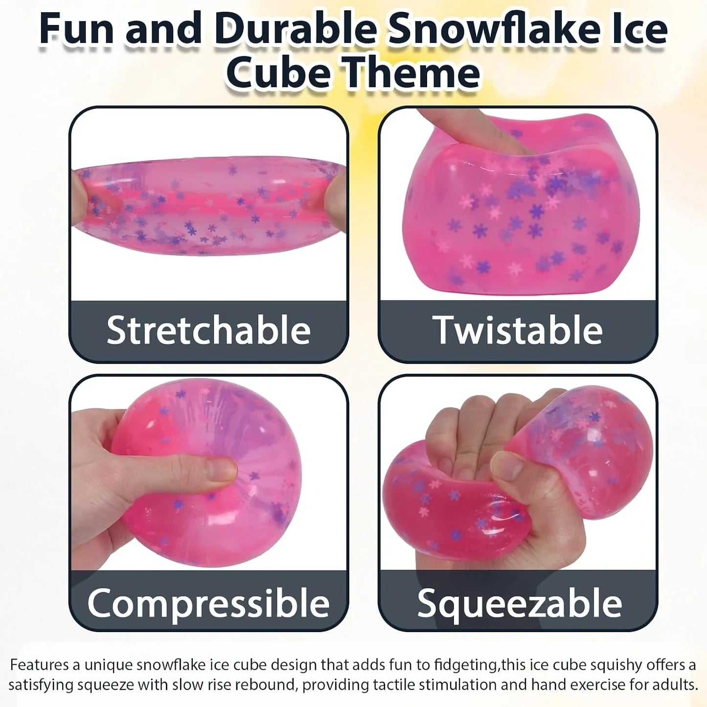 Snowflake Ice Cube Squishy Toy, Big Size 7cm Stress Relief Fidget Toys for Adults, Sensory Squishy Toys for Anxiety Relief and Focus, Soft Slow Rise Squeeze Toy for Stress (Pink)