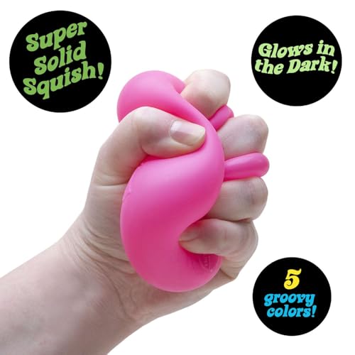 Schylling NeeDoh Nice Cube Glow - Squeeze Toy with a Super Solid Squish - Glows in The Dark - 2.25" Cube - Color May Vary (Pack of 1)