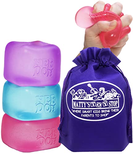 Nice Cube Translucent NeeDoh...Groovy Glob! Squishy, Squeezy, Popping, Stretchy Stress Fidget Cubes Complete Gift Set Party Bundle with Storage Bag - 3 Pack (Purple, Pink & Blue)