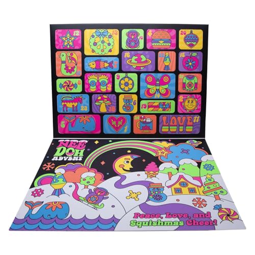 Schylling NeeDoh Advent Calendar - 24 Days of Sensory Surprises - Squishy Toys with Fun Shapes and Textures - Ages 3 and Up - Color May Vary; 24 NeeDoh Toys in One Calendar