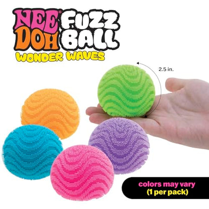 Schylling NeeDoh Fuzz Ball - Sensory Toy with a Velvet Texture and Soft Cloud Squish - Wavy Pattern You Can See and Feel - Ages 3 and Up - Color May Vary; One Per Pack (Wonder Waves)