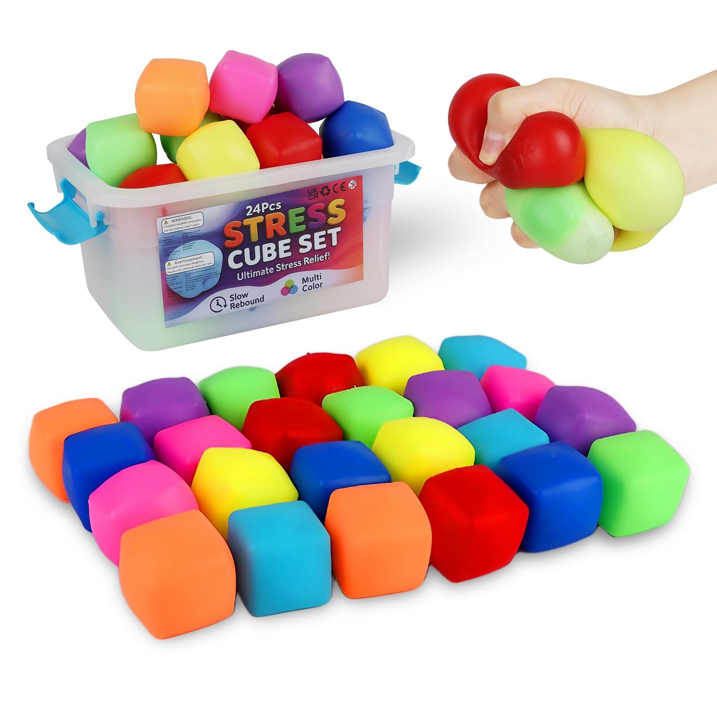 Nice Cube Translucent NeeDoh...Groovy Glob! Squishy, Squeezy, Popping, Stretchy Stress Fidget Cubes Complete Gift Set Party Bundle with Storage Bag - 3 Pack (Purple, Pink & Blue)
