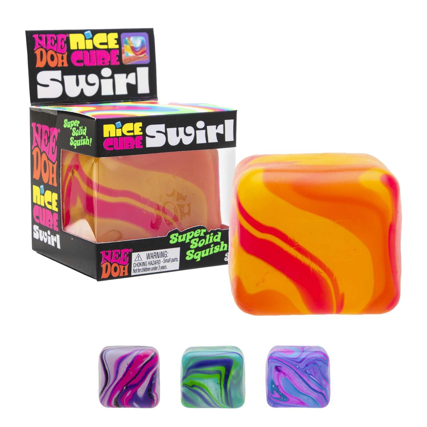 Schylling NeeDoh Nice Cube Swirl - Sensory Toy with a Super Solid Squish - Unique, Swirling Color Blend - Color May Vary (1 Per Pack)