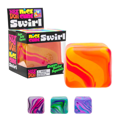 Schylling NeeDoh Nice Cube Swirl - Sensory Toy with a Super Solid Squish - Unique, Swirling Color Blend - Color May Vary (1 Per Pack)