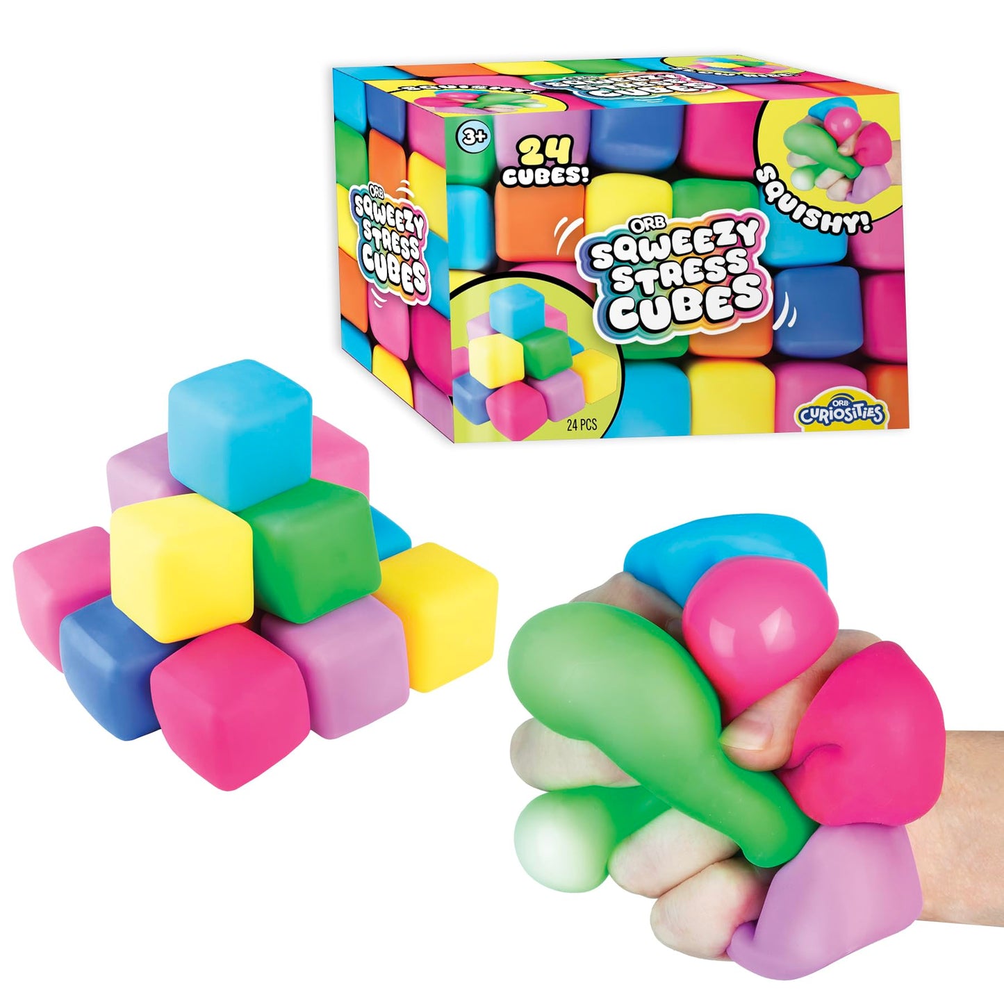 Nice Cube Translucent NeeDoh...Groovy Glob! Squishy, Squeezy, Popping, Stretchy Stress Fidget Cubes Complete Gift Set Party Bundle with Storage Bag - 3 Pack (Purple, Pink & Blue)