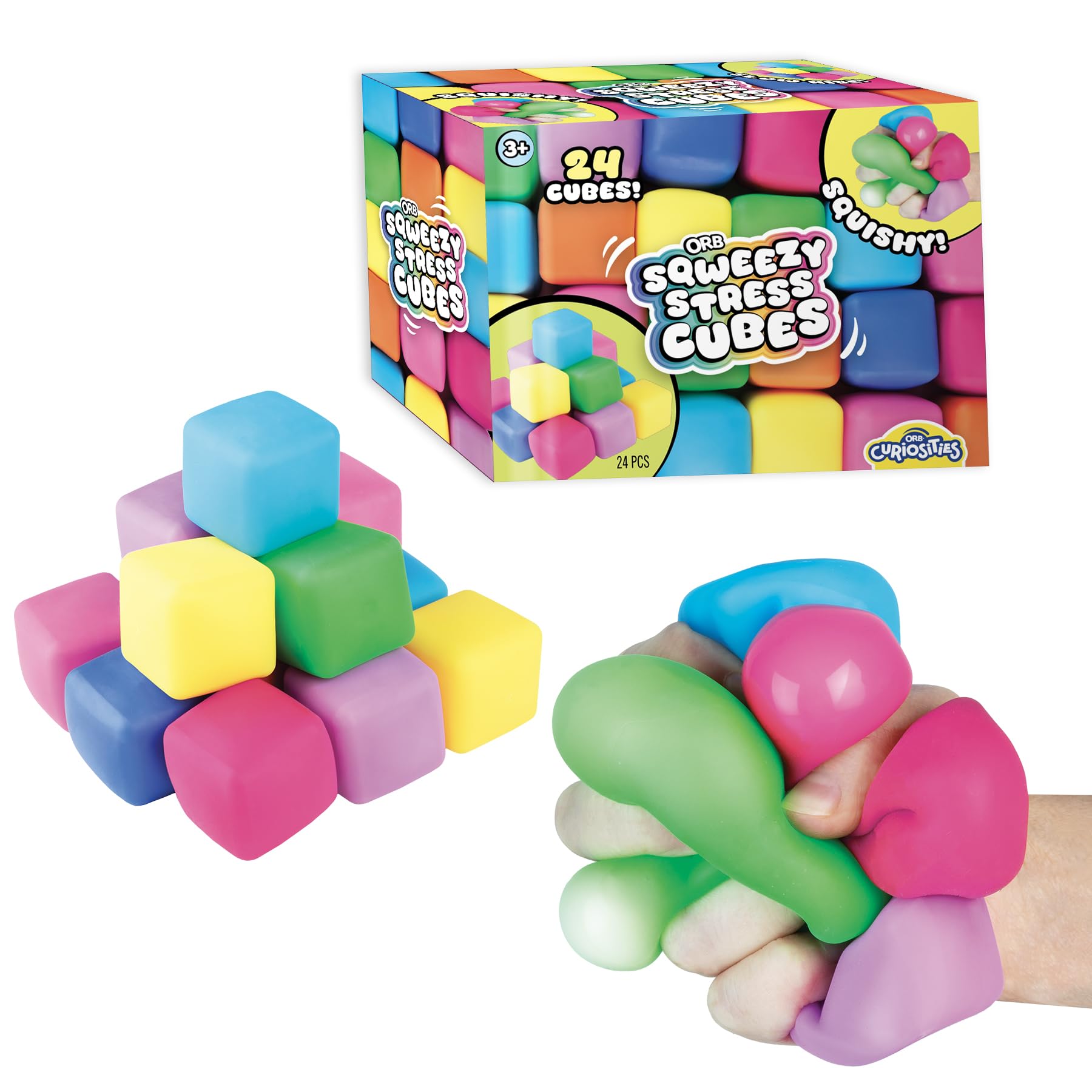Nice Cube Translucent NeeDoh...Groovy Glob! Squishy, Squeezy, Popping, Stretchy Stress Fidget Cubes Complete Gift Set Party Bundle with Storage Bag - 3 Pack (Purple, Pink & Blue)
