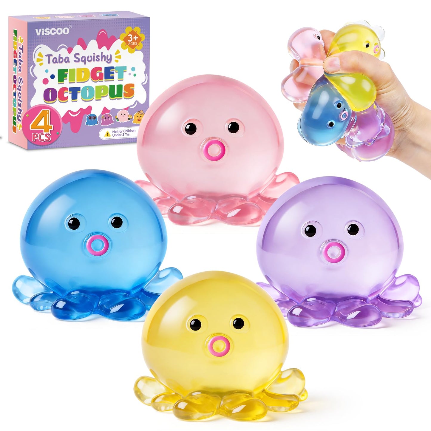 Nice Cube Translucent NeeDoh...Groovy Glob! Squishy, Squeezy, Popping, Stretchy Stress Fidget Cubes Complete Gift Set Party Bundle with Storage Bag - 3 Pack (Purple, Pink & Blue)