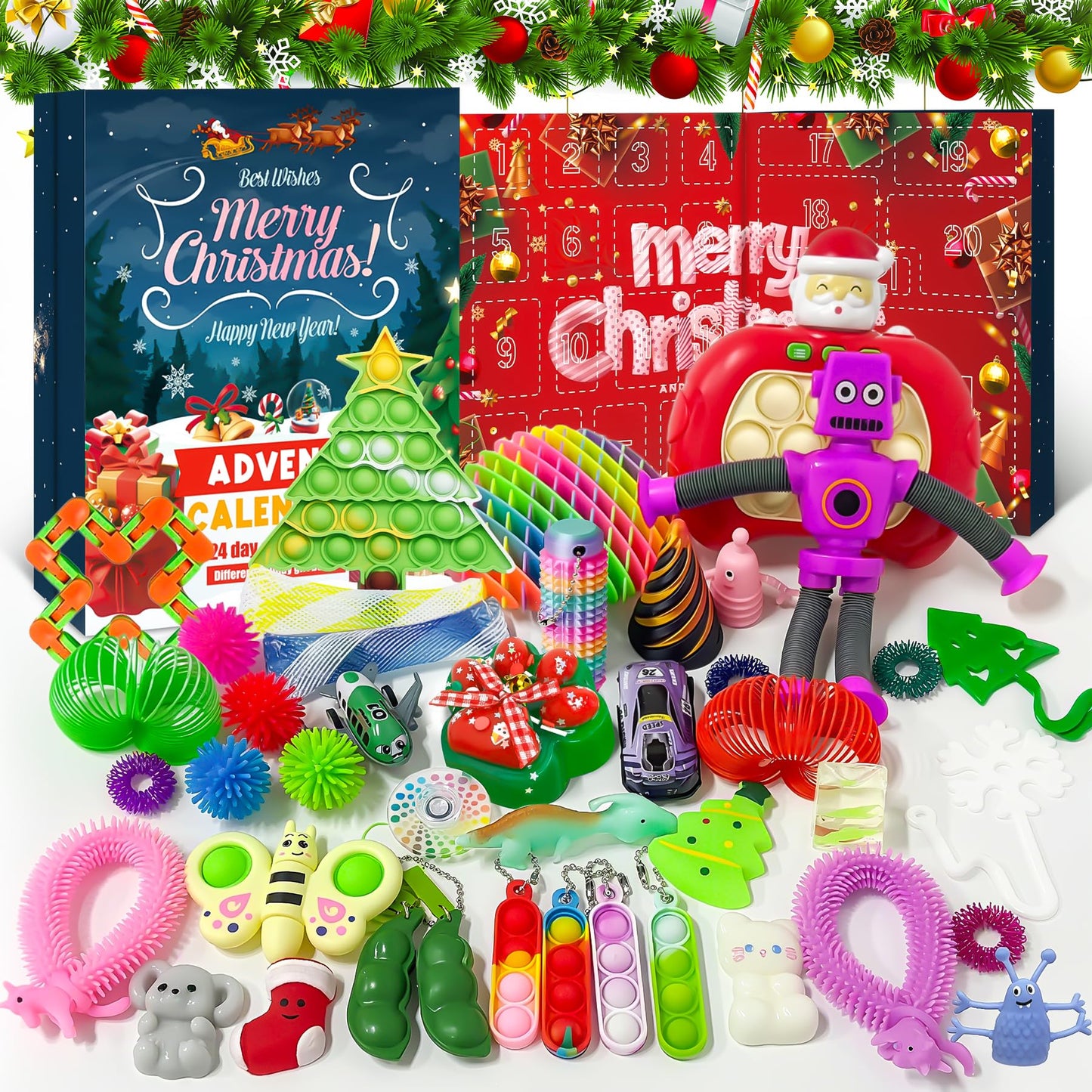 Schylling NeeDoh Advent Calendar - 24 Days of Sensory Surprises - Squishy Toys with Fun Shapes and Textures - Ages 3 and Up - Color May Vary; 24 NeeDoh Toys in One Calendar