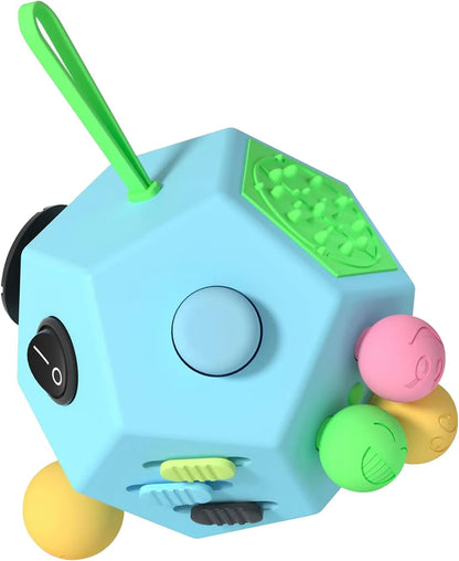 Fidget Dodecagon-12 Sided Fidget Toy Stress Relief Cube for Children and Adults, Silent Compact Classroom Gifts Stocking Stuffers for Teen Boys, Kids(B3 Blue Sky) - US 4008
