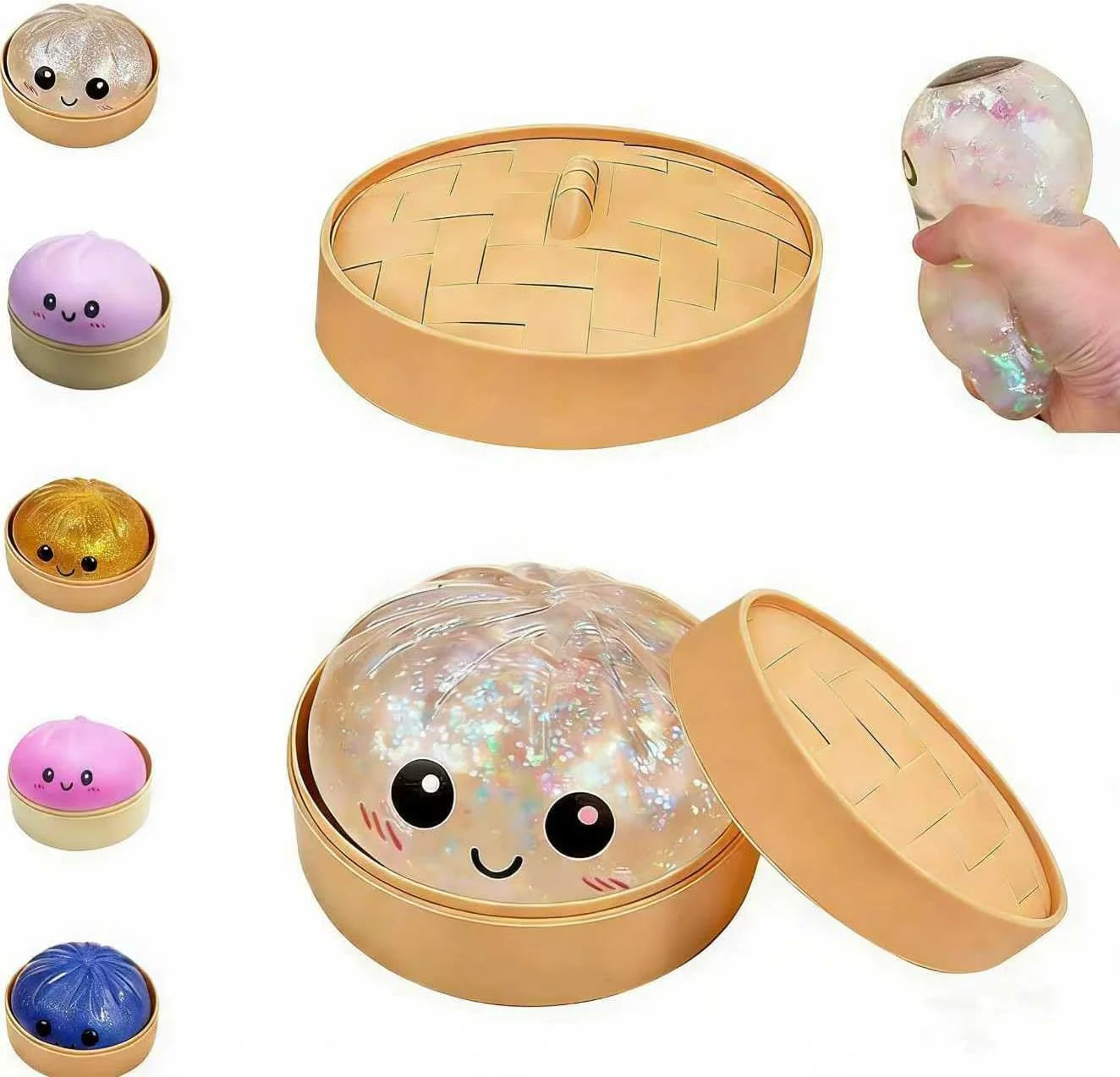 Dumpling Squishies,Glitter Dumpling, Glitter Squishy with Box,Easter Basket Stuffers (White) - US 3131