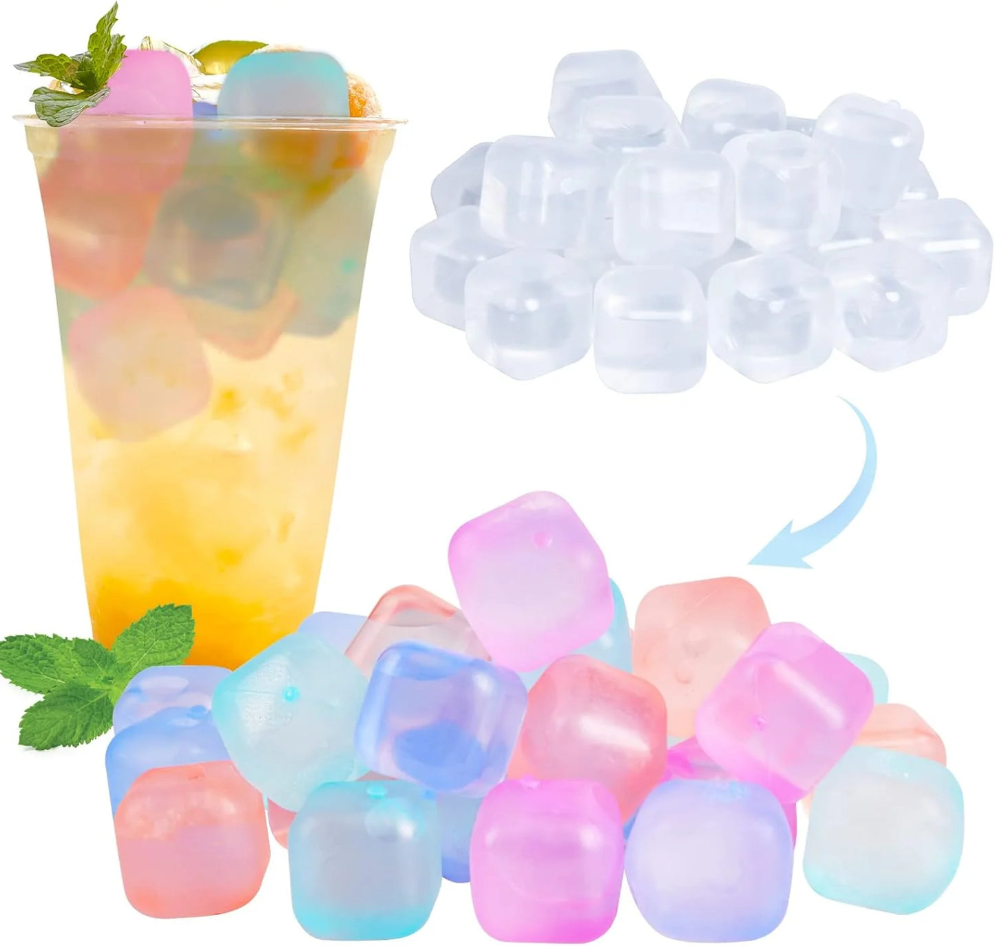 80 Pack Color-changing Reusable Ice Cube for Drinks, Colorful Square Plastic ice Cubes Without Diluting BPA Free, Refreezable Ice Cubes for Coffee, Wine, Whiskey, Cocktails - US 7811