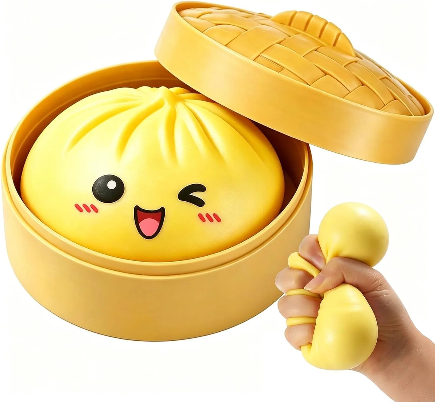 Dumpling Squishies, Fast Rebound Stress Ball Fidget Sensory Toy | Colorful Dumpling Squishy Set with Steamer, Fast Rebound Squeeze Toy, Soft Stretchy Desk Stress Relief Toy - US 3898