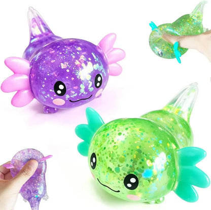 2pack Glitter Axolotls Squishies Toy, Axolotls Stress Relief Toy,Soft Squeeze Sensory Fidget Gadget for Teen & Adult, Office Desk Decor, Party Favors(Purple+Green) - US 1507