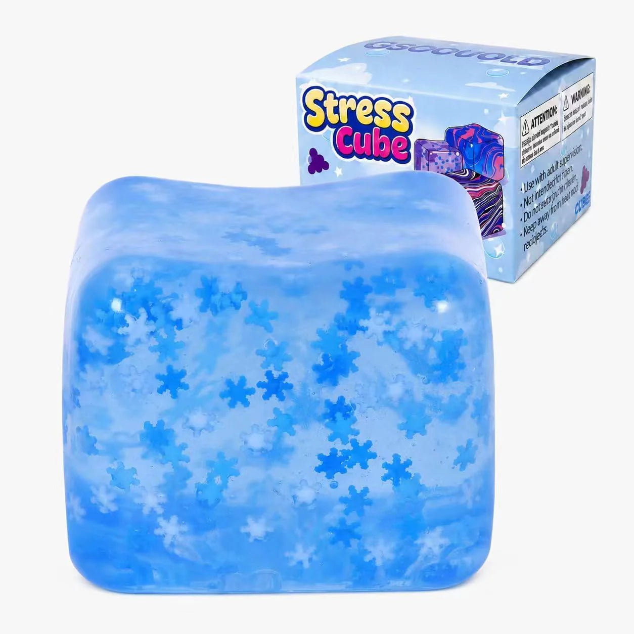 Squishy Ice Cube Fidget Toy 2.75inch/7cm, Sugar Ball Squishy Cube for Kids Adults, Soft Squishies Stress Relief Sensory Toy for Autism, Classroom Prize Toy Party Favor - US 4444