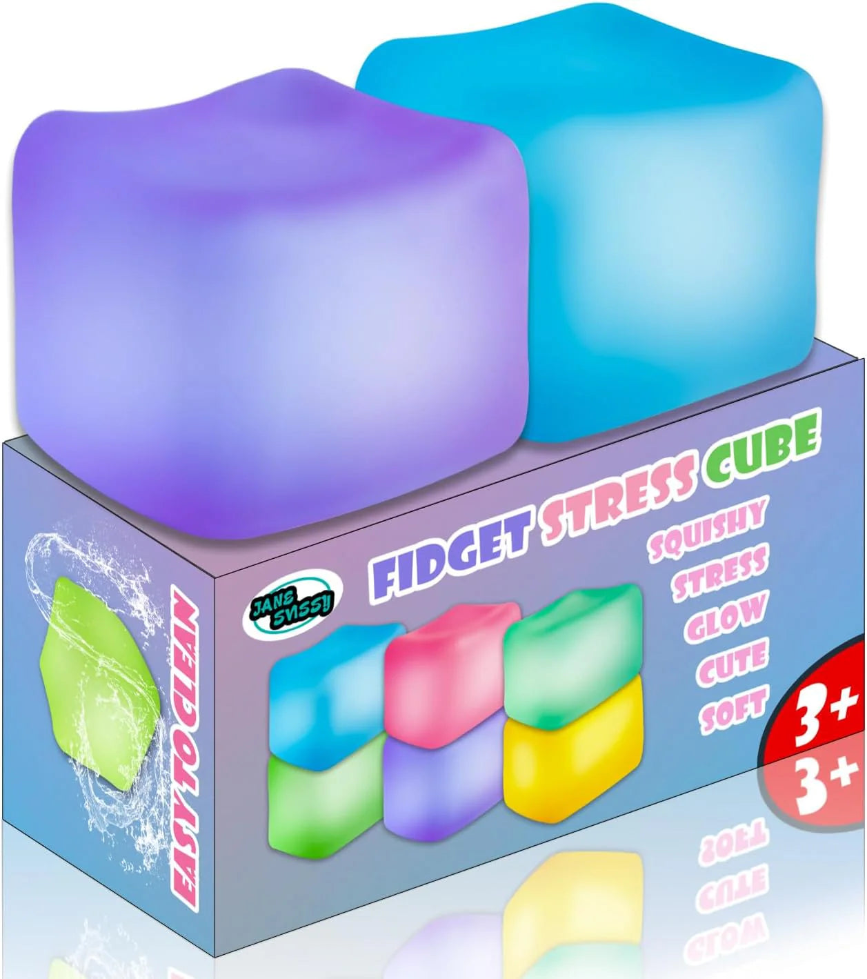 2Pcs Stress Cube Glow in The Dark,Fidgets for Teens,Adults, Kids,Super Solid Squishy Toy,Squeeze Toys,Ice Cube,High Density Squeeze Toys,Stocking Stuffers,Cool Things(Blue + Purple) - US 5280