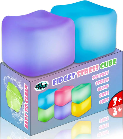 2Pcs Stress Cube Glow in The Dark,Fidgets for Teens,Adults, Kids,Super Solid Squishy Toy,Squeeze Toys,Ice Cube,High Density Squeeze Toys,Stocking Stuffers,Cool Things(Blue + Purple) - US 2905