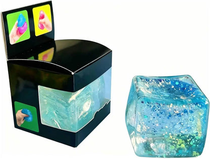 Premium Block Cube Squishy-Squishy Stress Cube,Slow Rise Fidget Cube Squishies Sensory Soft High Density Ice Squeeze Ball Fidget Toy Ice Cube Slow Rise (Blue) - US 8845