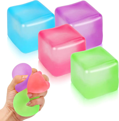 4 Pack Stress Cube Sensory Fidget Toys for Anxiety Stress Relief, Slow Rising Fidget Cube Squeeze Toys, Squishy Cube Filled with Thick Substance, Ice Cube Stress Balls for Adults Kids - US 7672