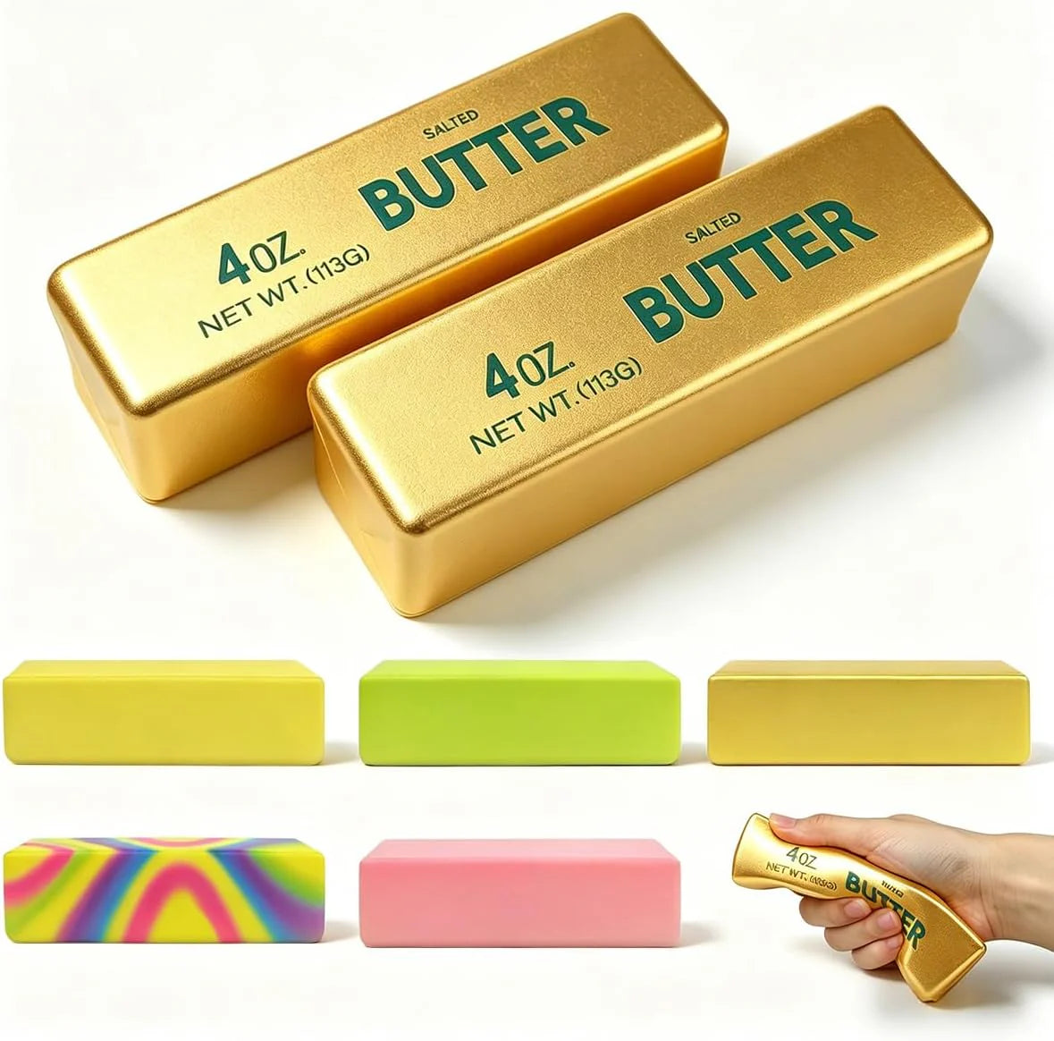 2 Pack Butter Squishy Toys Slow Rising Soft Squeeze Toy Stress Relief Fidget Toys for Kids Party Favors Birthday Gifts Adults Office Desk Toys (Gold) - US 8713