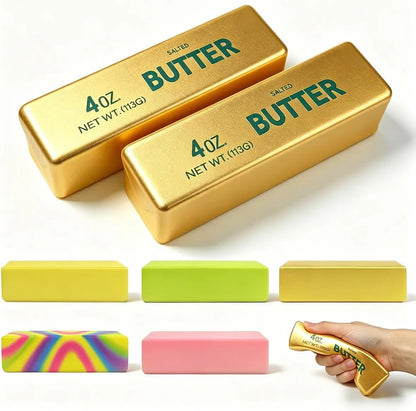 2 Pack Butter Squishy Toys Slow Rising Soft Squeeze Toy Stress Relief Fidget Toys for Kids Party Favors Birthday Gifts Adults Office Desk Toys (Gold) - US 8713