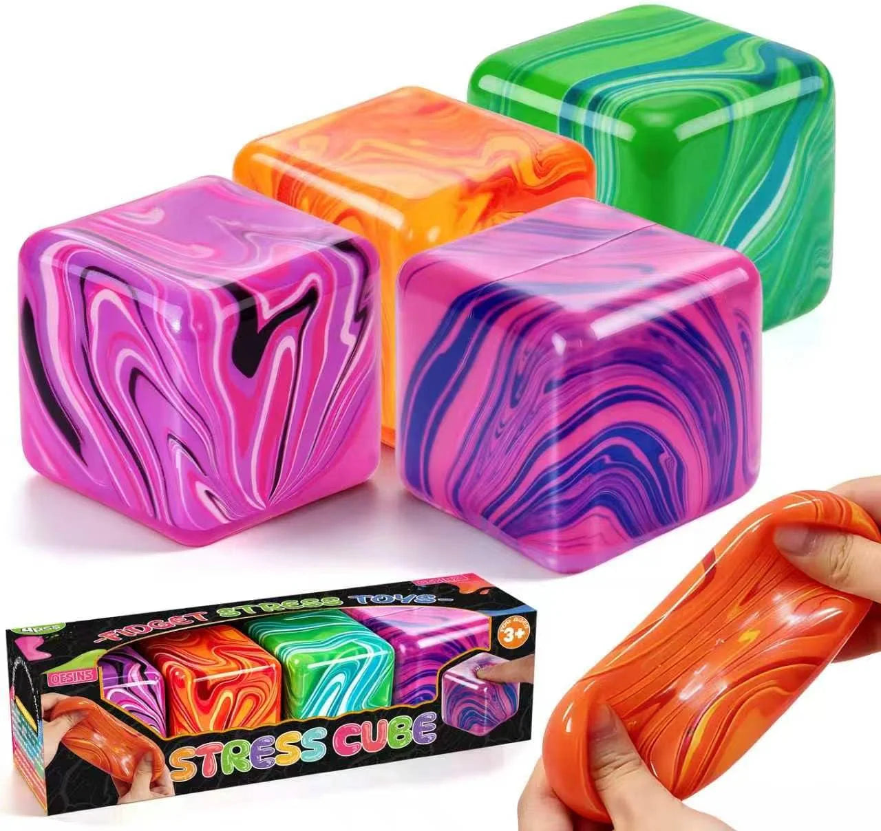 4 Pcs Stress Cube Squishies Fidget Toys, Ice Cube Shape Squeeze Toys, Slow Rise Stress Balls Sensory Toy for Kids Adults with Autism, Stress Relief Classroom Prize, Easter Basket Stuffers - US 4198