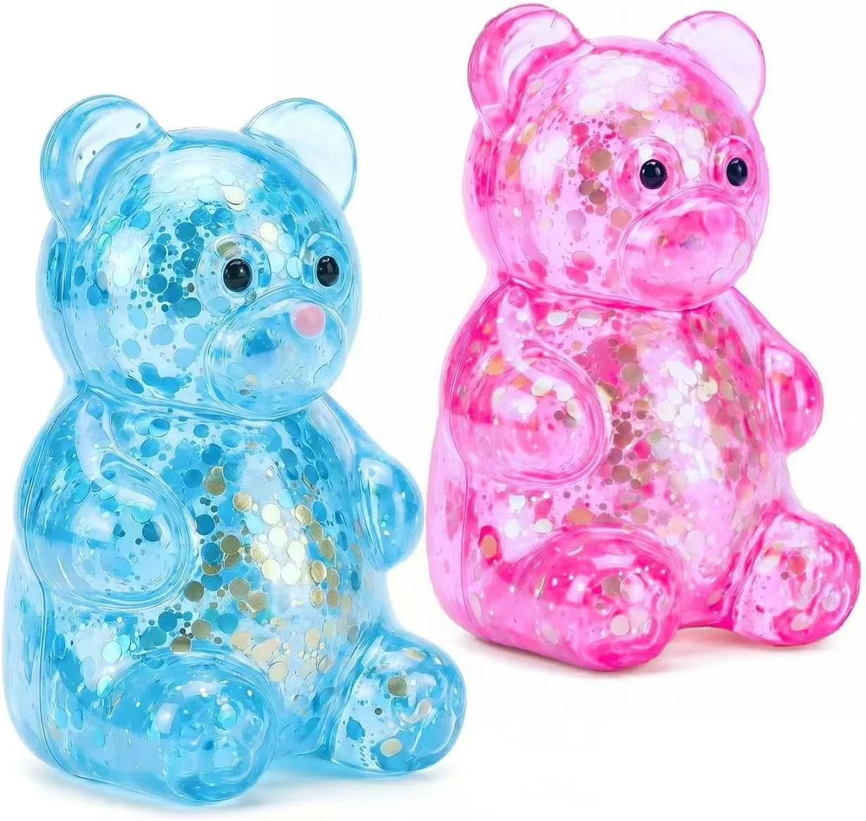 2 Pack Bear Squishy Sugar Fidget Stress Balls, Glitter Colorful Bear Sensory Stress Balls for Anxiety Relief, Animals Squishy Squeeze Balls Fidget Toys for Boys and Girls - US 4761