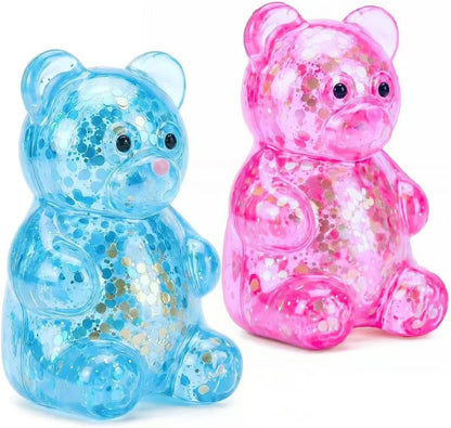 2 Pack Bear Squishy Sugar Fidget Stress Balls, Glitter Colorful Bear Sensory Stress Balls for Anxiety Relief, Animals Squishy Squeeze Balls Fidget Toys for Boys and Girls - US 4761
