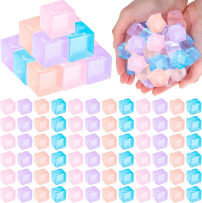 100 Pcs Mini Ice Cube Stress Balls Bulk Squeeze Square Ball Sensory Stress Relief Mini Ice Cube Prize Birthday Party Favor Bags Box Filling, 4 Colors - US 5764