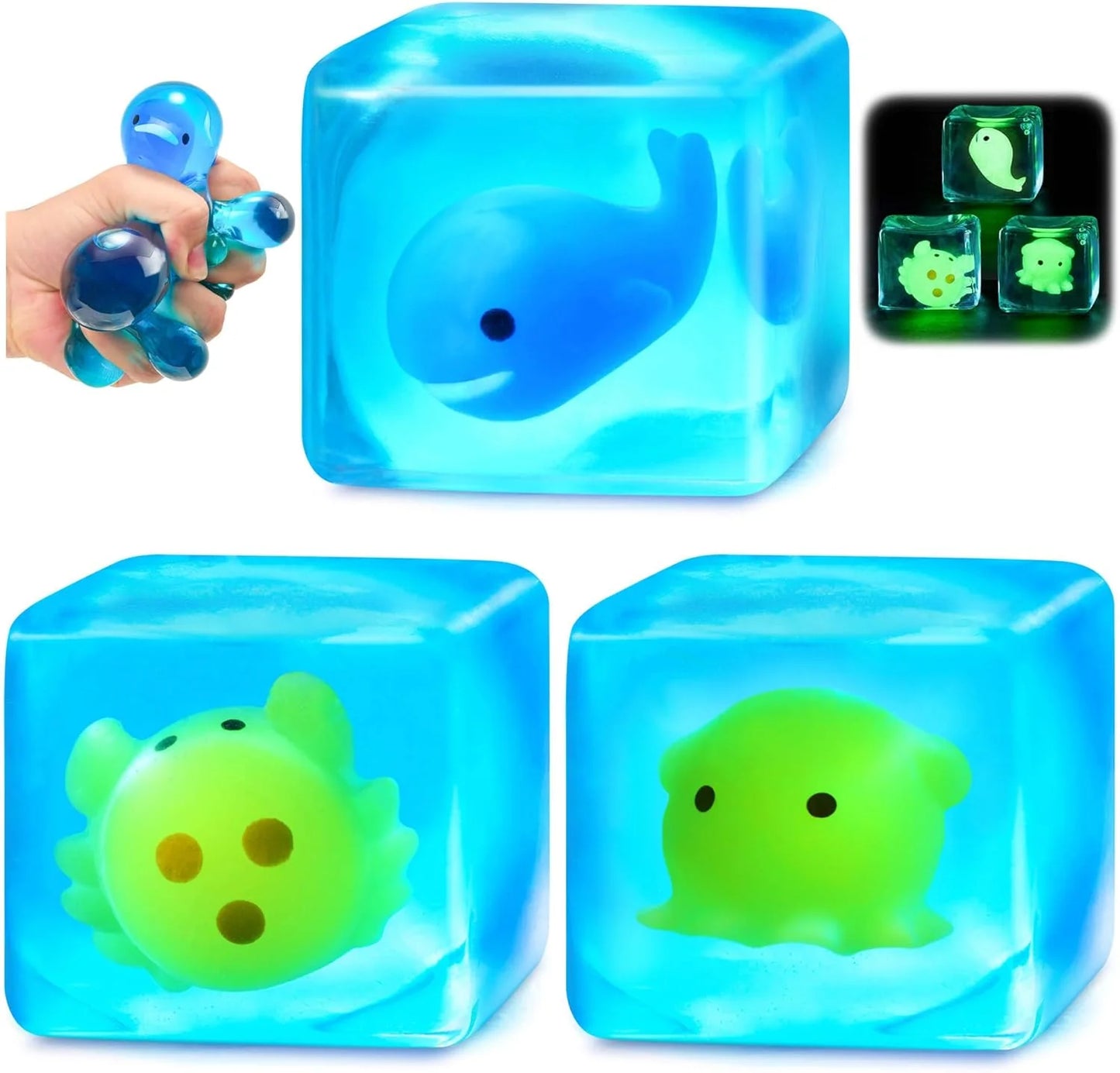 Squishy Stress Cube Fidget Toys Adults - Glow in The Dark Sensory Toys for Kids with Autism Stress Balls for Kids Teens Squeeze Toys for Anxiety Easter Basket Stuffers - US 5167