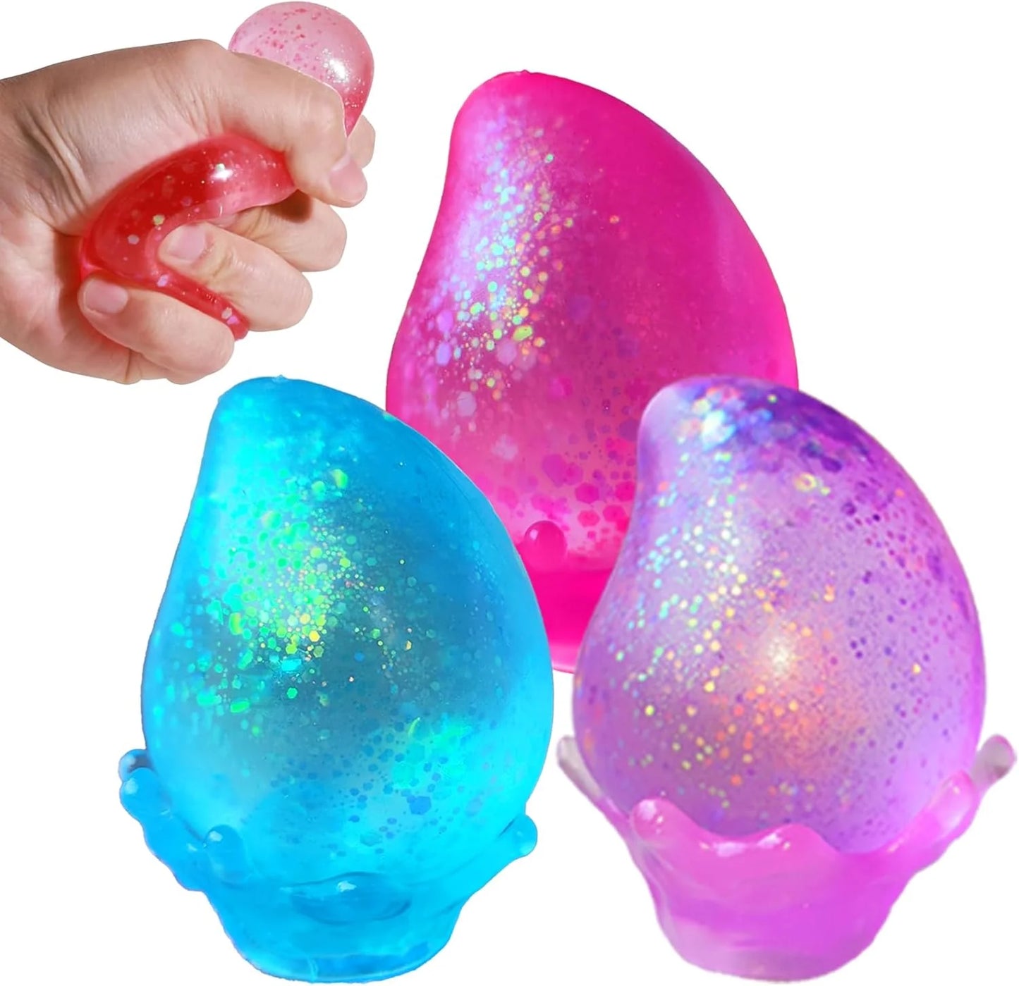 3Pack Fidget Toys for Kids, Dream Squishy Drop - Glitter Squishy Cube Slow Rise Stress Cube for Adults, Glitter Balls Squishies Sugar Mango Fruit Stress Balls for Anxiety Relief - US 3431