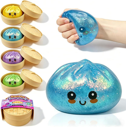 Anditoy Dumpling Stress Balls Glitter Squishy Toys Giant Squishy Mystery Box Squeeze Toys for Adults Stress Relief Desk Toys Kids Party Favors Birthday Gifts (Blue) - US 5640