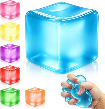 Squishy Ice Cube Stress Balls, Slow Rising Stress Relief Toy, Squeeze Ball Fidget Toys for Adults Teens Boys Girls, Sensory Toys for Kids with Autism, Party Favors Gifts (Blue) - US 3824