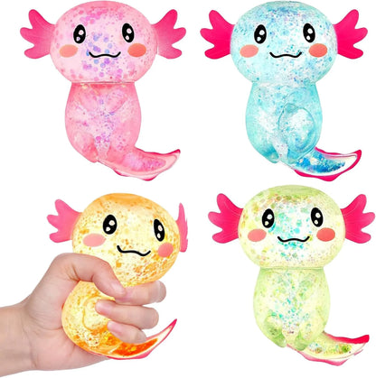 Sezua Squishy Fidget Stress Ball - 4 Pack Taba Squishies Squeeze Sensory Axolotl Toys, Axolotl Squishy Sugar Stress Ball Toys for Adults Kid, Glitter Salamander Gift for Party Birthday Christmas - US 8227