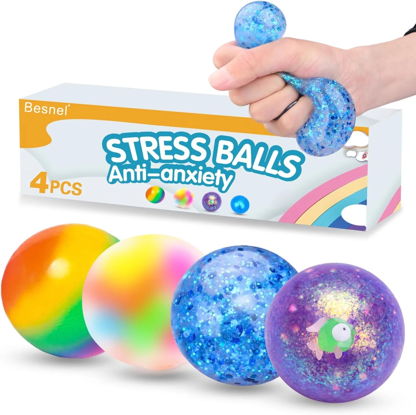 Stress Balls Set, Squishy Stress Ball, 4 Pack Squeeze Ball for Adults, Squeeze Ball for Adults Stress Relieve, Stress Relieve, Increase Entertainment - US 7300
