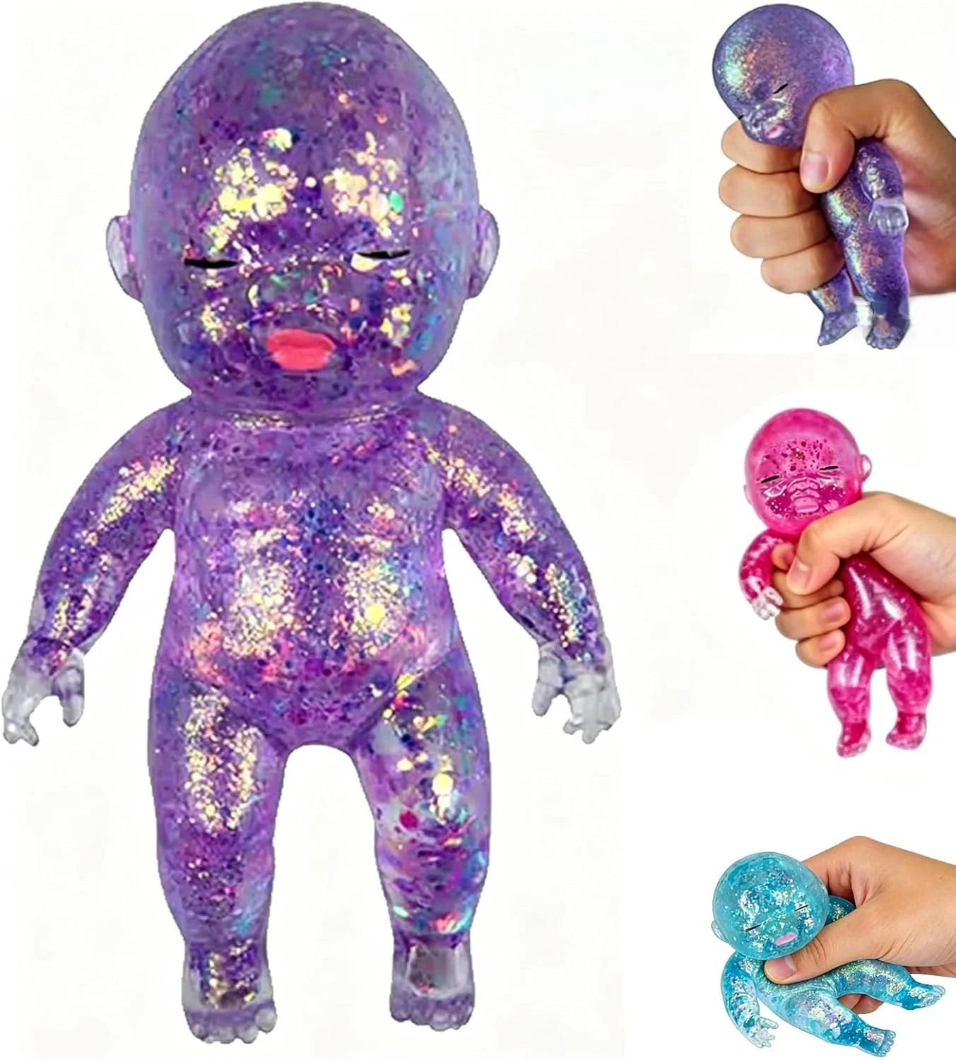 Baby Squishy Toys,Squishy Babies Glittery,Sugar Baby Squishy,Sugar Swaps Squishies Babies Sensory Fidget for Stress Relief,& Teens Adults, Party Favors Gifts - US 3594