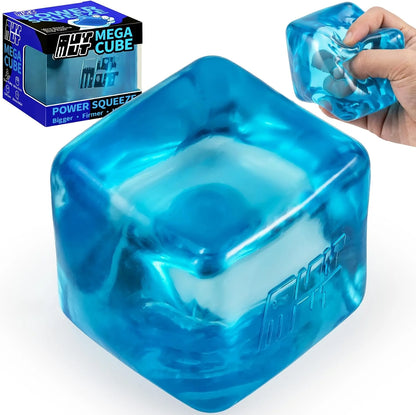Premium MEGA Cube – Oversized Heavy-Duty Squishy Fidget Toy for Big Hands & Adults, Ultra-Firm Gel for Stress Relief & Sensory Focus, Lab & CPC/ASTM Certified (Blue) - US 2063