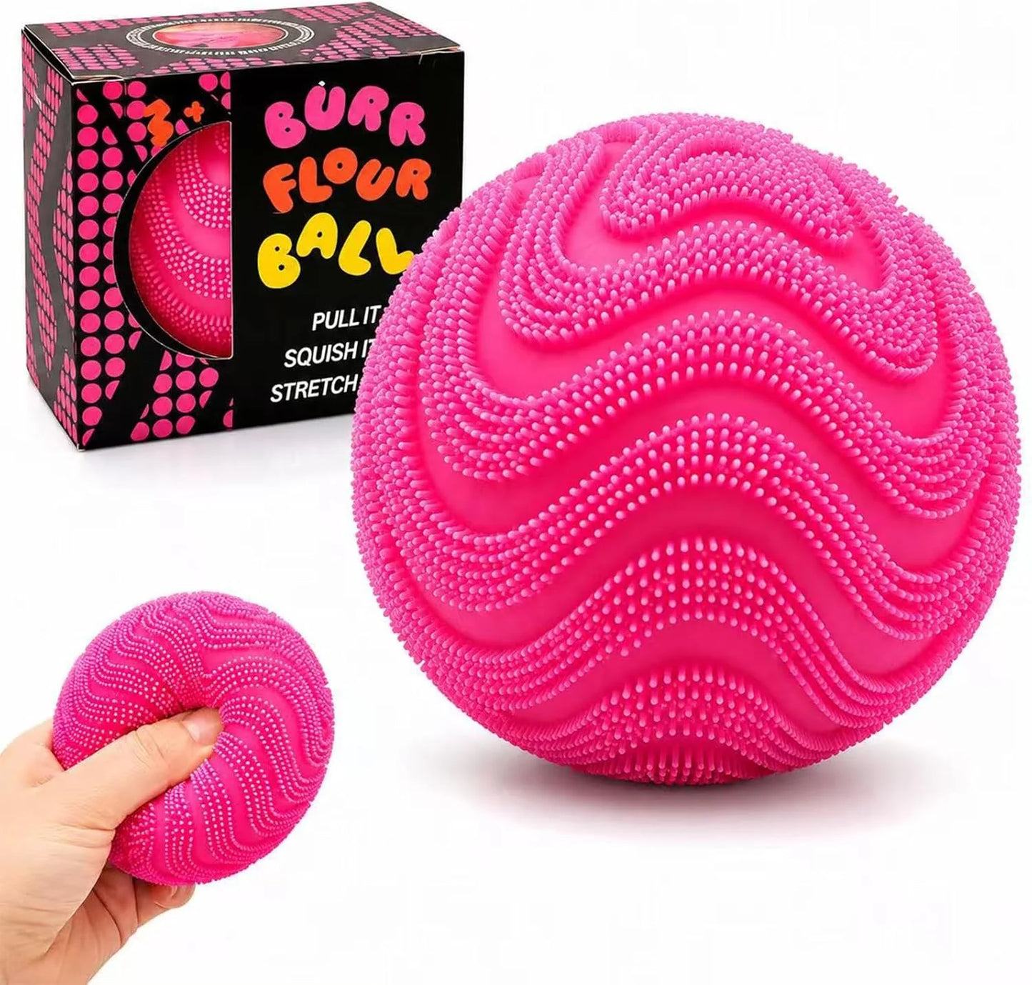 Fuzz Ball Squishy Stress Ball,Soft Fidget Squishy Fuzz Squeeze Ball for Adults,Anxiety Stress Relief Toys,Party Favors Gift for Adults (Pink Ball) - US 4858