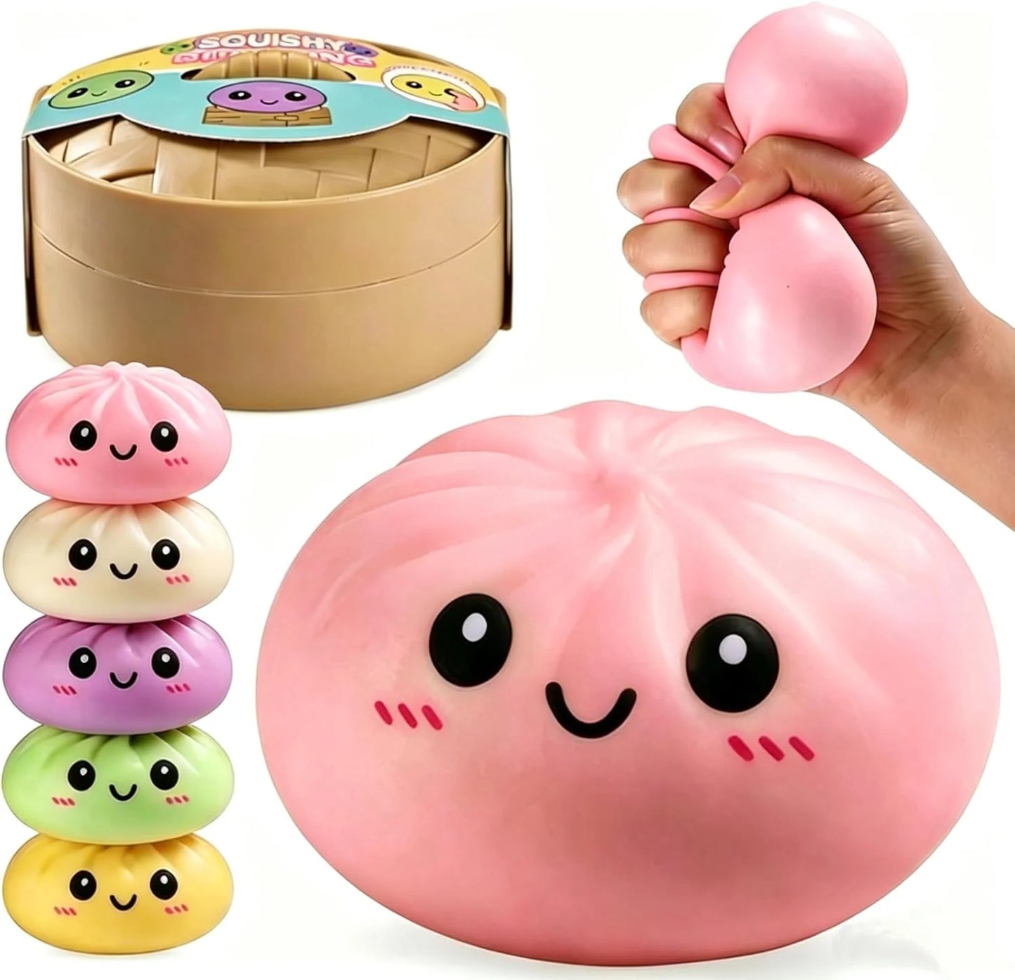 Mystery Dumpling Squeeze Toys Stress Balls Sensory Toy Soft Squeeze Decompression Dough for Adults (Pink) - US 6268