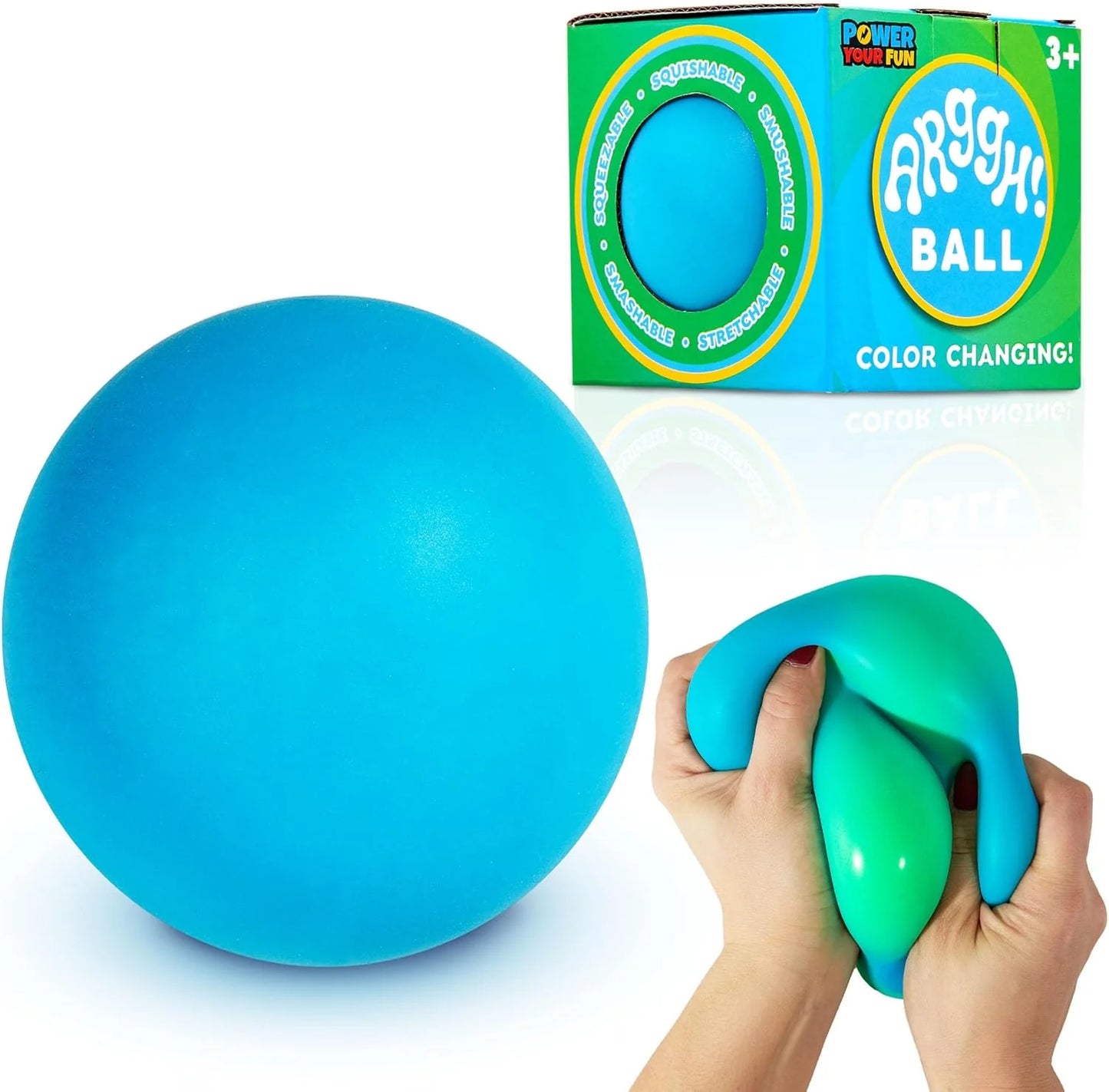 Power Your Fun Arggh Large Stress Ball for Adults and Kids - 3.75 Inch Tension Relief Ball Fidget Toy, Color-Changing Stress Relief Hand Squeeze Sensory Balls Big Squishy Toys for Kids (Blue/Green) - US 8313