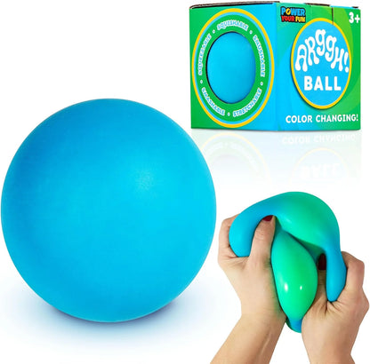 Power Your Fun Arggh Large Stress Ball for Adults and Kids - 3.75 Inch Tension Relief Ball Fidget Toy, Color-Changing Stress Relief Hand Squeeze Sensory Balls Big Squishy Toys for Kids (Blue/Green) - US 8313