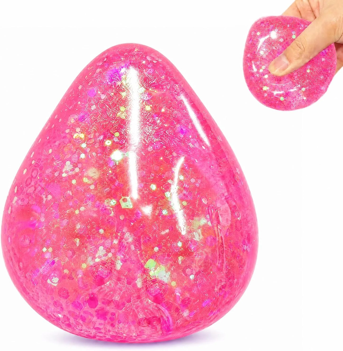 Squishy Drop Stress Balls for Girls & Kids, Glitter Pink Squeeze Stress Sugar Ball, Slow Rising Sugar Squishy Toys, Sensory Fidget Toy for Anxiety Relief, Party Favors and Birthday Gifts - US 9416