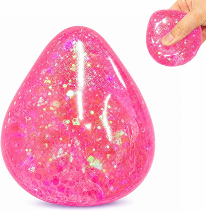 Squishy Drop Stress Balls for Girls & Kids, Glitter Pink Squeeze Stress Sugar Ball, Slow Rising Sugar Squishy Toys, Sensory Fidget Toy for Anxiety Relief, Party Favors and Birthday Gifts - US 9416