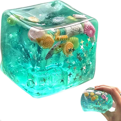 Ice Cube Cube Fidget Toys - Sensory Toys for Kids with Real Sea Shells, Squishy Fidget Toy for Kids & Adults | Non-Toxic Squeeze Ball for Anxiety, Focus & Calm for School, Office - US 5752