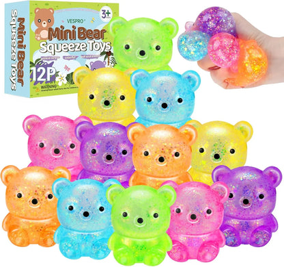 12Pack Fidget Toys Squishy ，Cute Bear Squeeze Ball , Bulk Squishy Fidget Squeeze Play Toys，Pull Stretch Classroom Prize Party Favors Toys for Kids - US 3289
