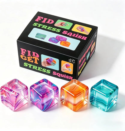 4Pack Fidget Toys Mini Squishy Stress Cube, Stress Balls for Kids, Adults Squishies Anxiety Stress Relief, Ice Squishy Cube Sugar Balls, Sensory Toys for Kids with Autism, Fidgets for Classroom Prize - US 1441